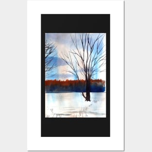 Snowy Trees Watercolor for Christmas Posters and Art